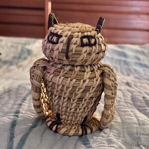 Tohono O’odham Owl Basket – 1950s Papago Pima Figural – Vintage w/Removable Head
